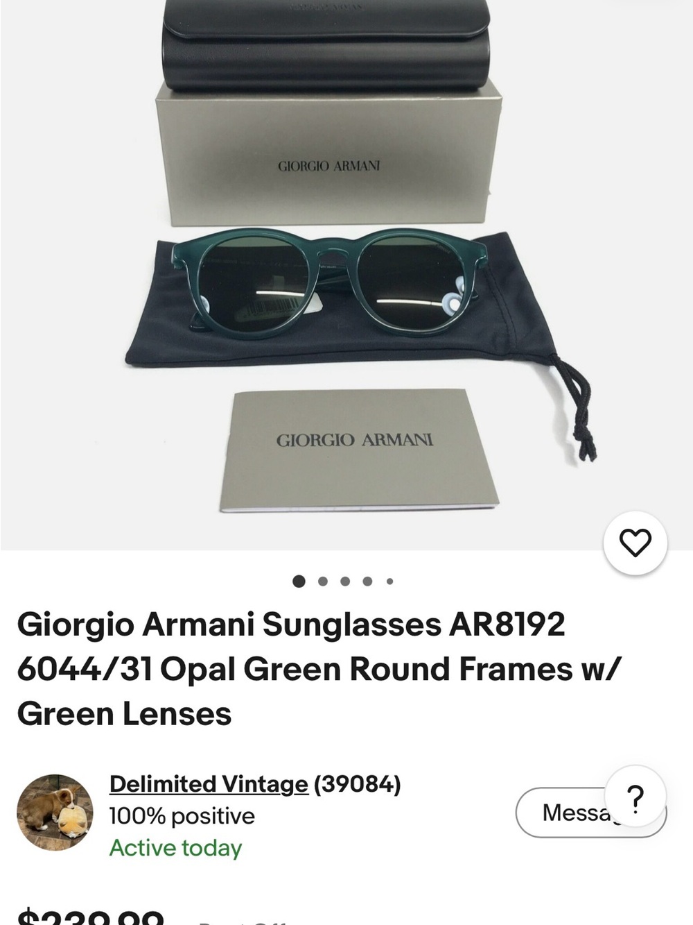 Giorgio Armani Teal Frame Sunglasses with Dark Green Lenses - Picture 9 of 9